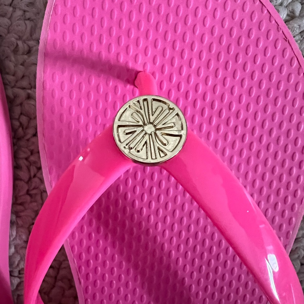 Lily Pulitzer Pink Flip Flops with Gold Accent